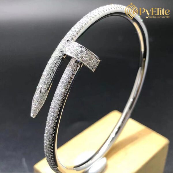 Cartier Juste un Clou Bracelet Custom Made 18K White Gold Diamonds Paved Classic Model
