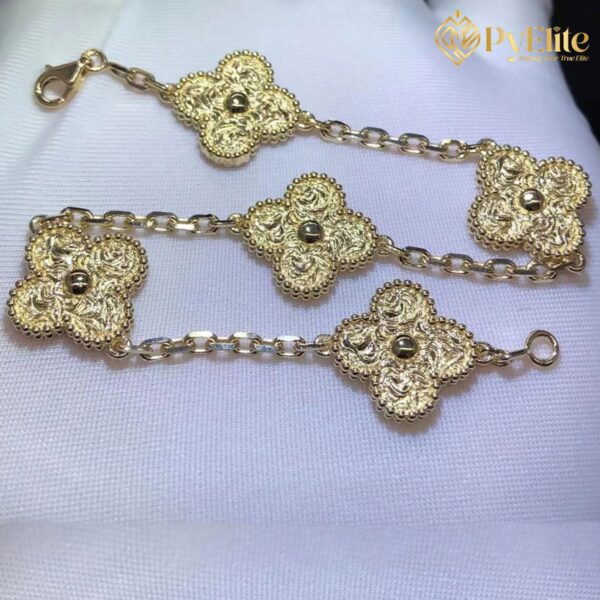 Custom Made Van Cleef & Arpels Vintage Alhambra 5 Motifs 18K Yellow Gold Bracelet