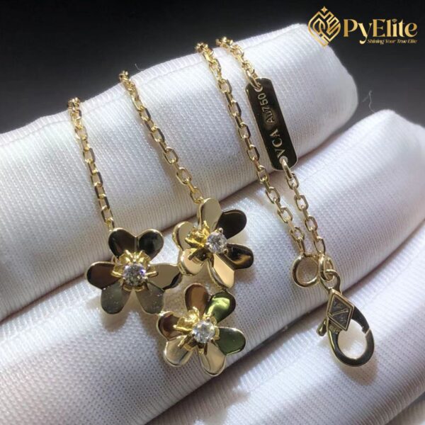 Custom Made 1:1 Van Cleef & Arpels Frivole 18K Yellow Gold Mini 3 Flowers Pendant Necklace