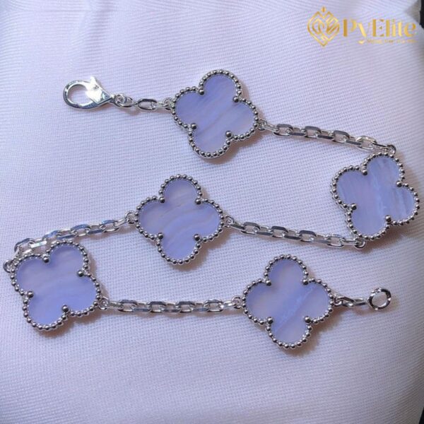 Van Cleef & Arpels 18K White Gold 5 Motifs Chalcedony Vintage Alhambra Bracelet 1:1 Custom Made