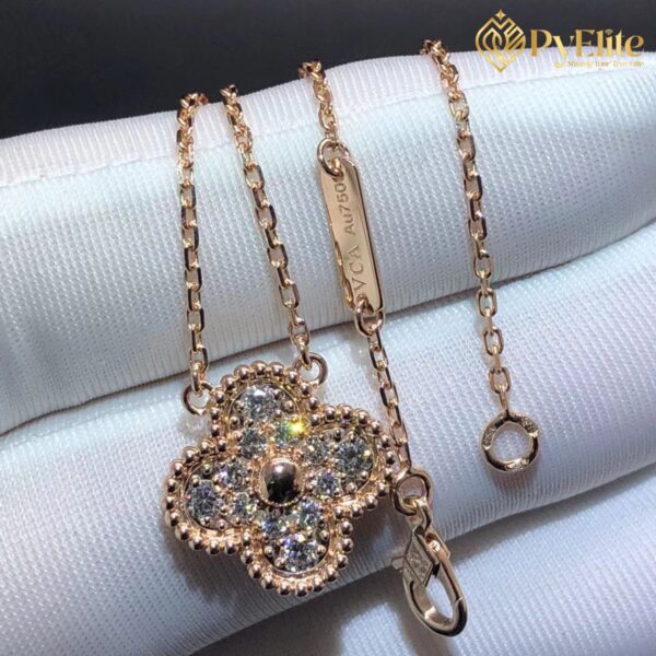 Van Cleef & Arpels Vintage Alhambra 18K Rose Gold Diamond Pendant 1:1 Custom Made