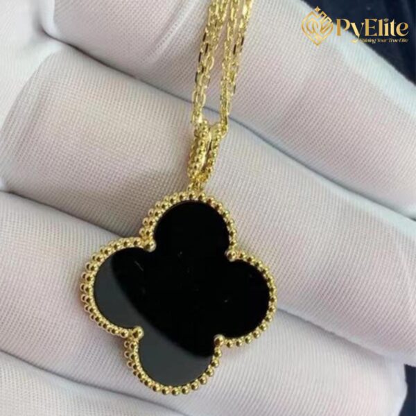 Custom Made 1:1 Van Cleef & Arpels Onyx Magic Alhambra 1 Motif Long Necklace 18K Yellow Gold