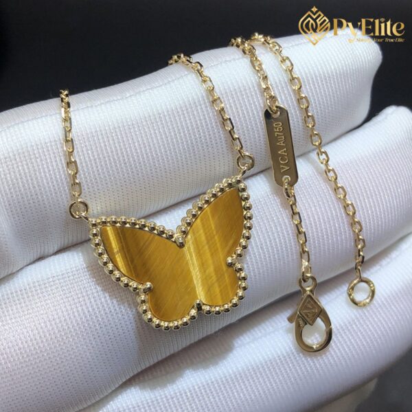 Custom Made 1:1 Van Cleef & Arpels Lucky Alhambra Butterfly Tiger Eye 18k Yellow Gold Pendant