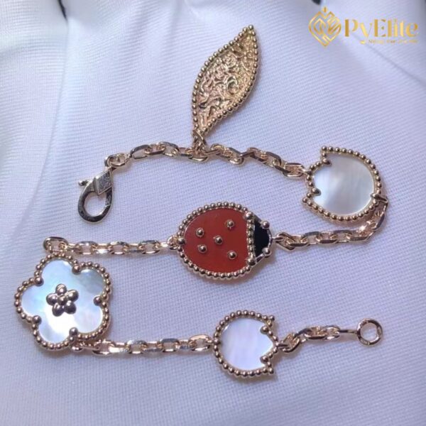 Custom Made 1:1 Van Cleef & Arpels Lucky Spring 18K Rose Gold 5 Motifs Bracelet