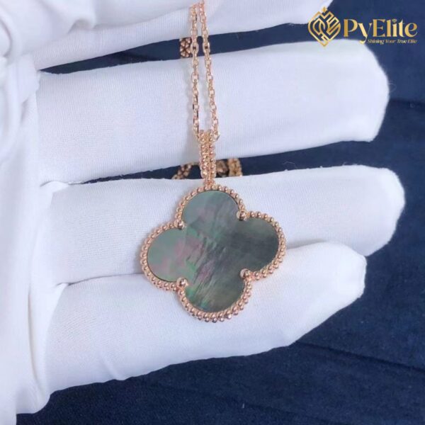 Custom Made 1:1 Van Cleef & Arpels Magic Alhambra Long Necklace 1 Motif Grey Mother of Pearl 18K Rose Gold