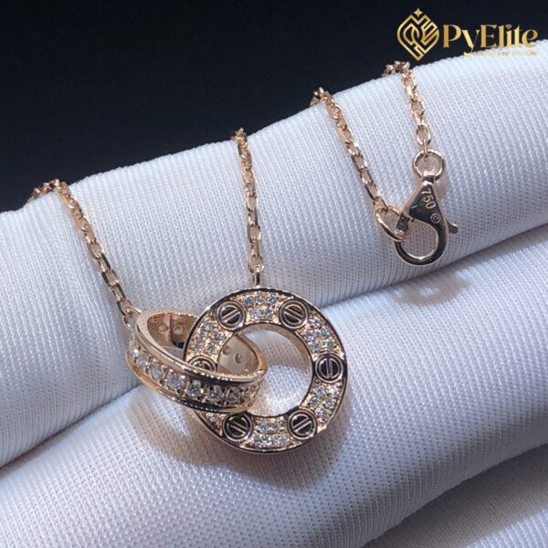 Cartier Love Interlocking 18K Rose Gold Pave Diamond Necklace 1:1 Custom Made
