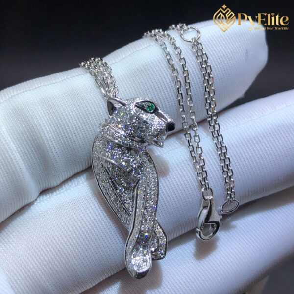 Custom Made 1:1 Cartier Panthere de Cartier 18K White Gold Full Pave Diamond Pendant Necklace