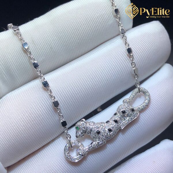 Custom Made 1:1 Cartier Panthère de Cartier Necklace 18K White Gold Pave Diamonds Emeralds