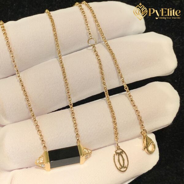Custom Made 1:1 Cartier Les Berlingots de Cartier Onyx Diamond 18K Yellow Gold Necklace