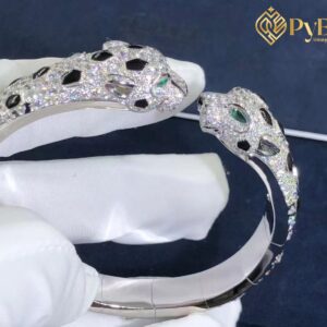 Cartier Double Panther Heads 18K White Gold Pave Diamonds Onyx 1:1 Custom Made Bracelet N6721017