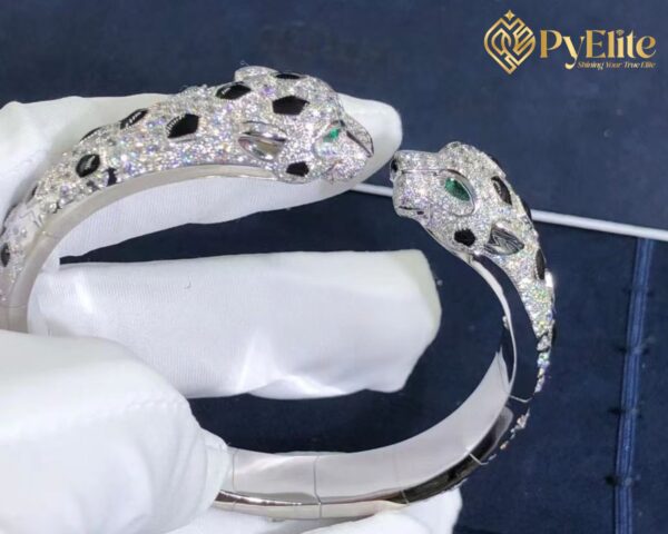 Cartier Double Panther Heads 18K White Gold Pave Diamonds Onyx 1:1 Custom Made Bracelet N6721017