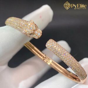 Cartier Panthere de Cartier Custom Made 18K Rose Gold Pave Diamonds Small Model Bracelet