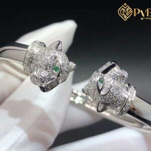 Custom Made 1:1 Cartier Panthere de Cartier Bracelet 18K White Gold Diamonds Emeralds & Onyx N6706217