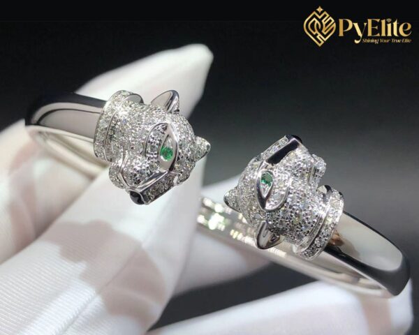 Custom Made 1:1 Cartier Panthere de Cartier Bracelet 18K White Gold Diamonds Emeralds & Onyx N6706217